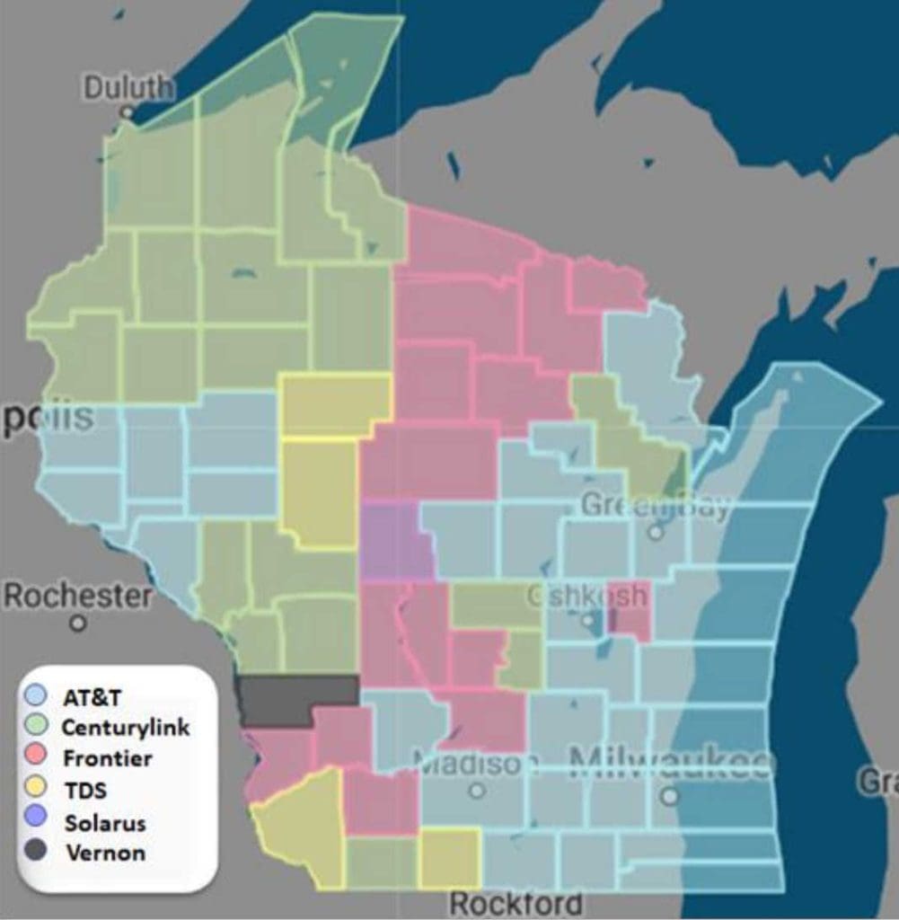 Cell phone coverage map of Wisconsin from 2018