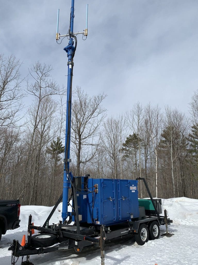 A mobile cell tower deployed