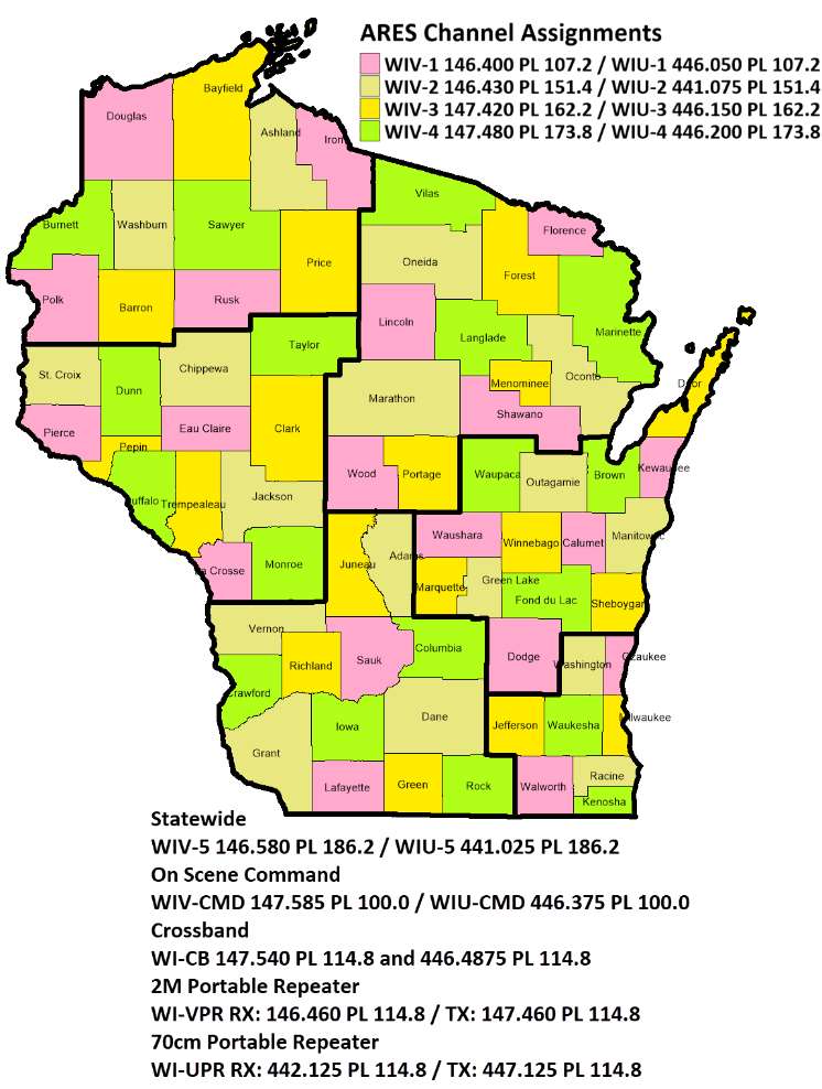 ARES/RACES County Simplex Channel Assignments