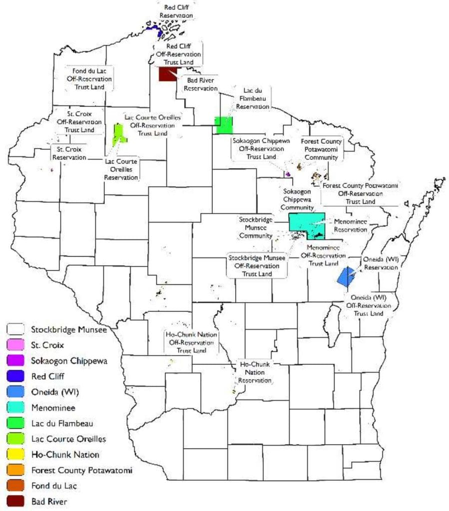 Wisconsin American Indian Tribal Lands Map