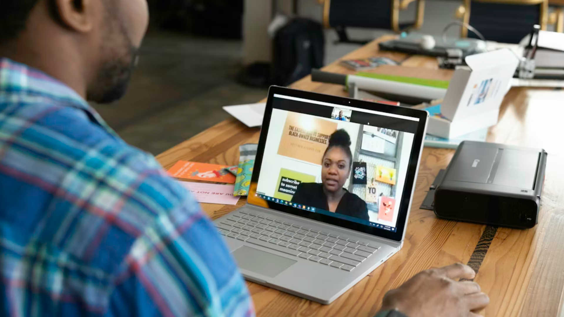 Someone on a zoom call with another person