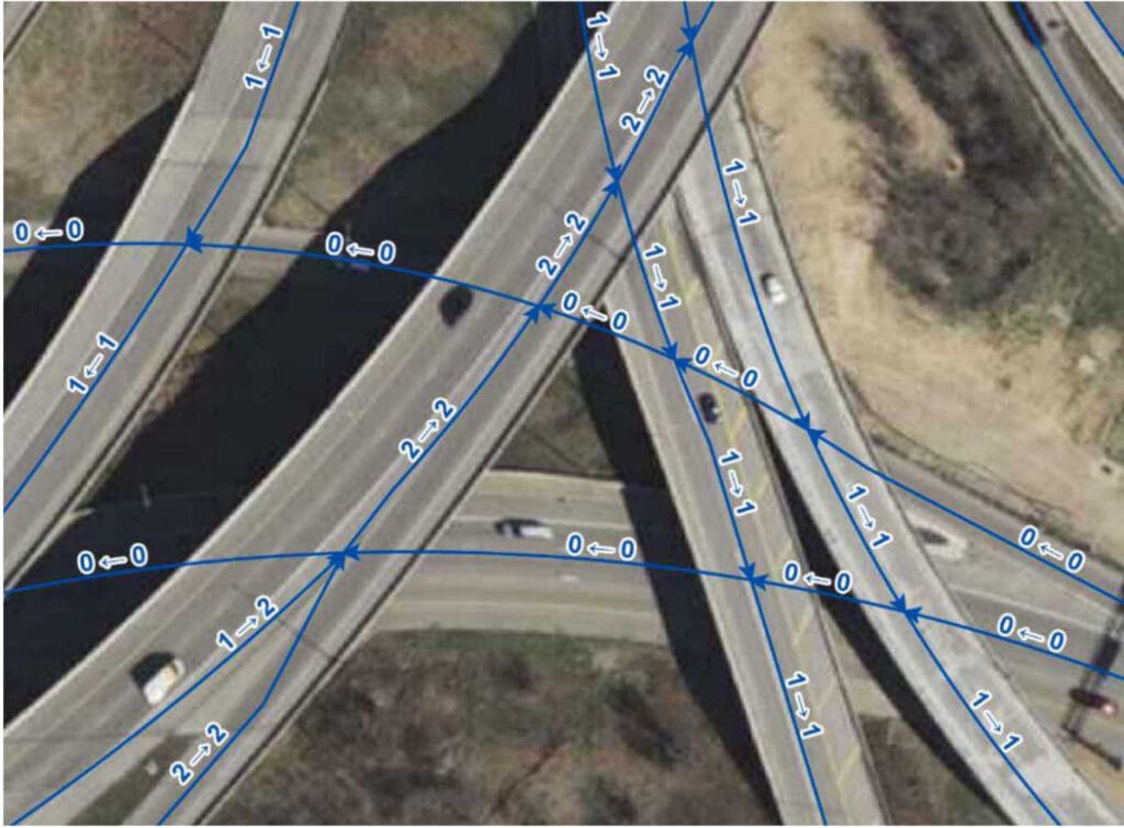 A map of a centerline crossover showing the description on the page.