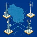 Map of Wisconsin with connected radio towers